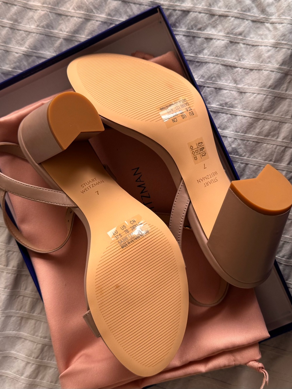 NEW Stuart Weitzman Leather Block Heel Sandals - Picture 2 of 5